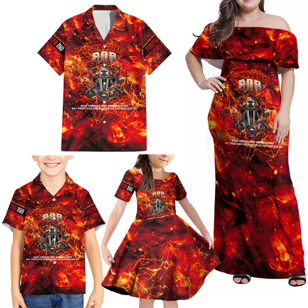 Firefighter Dad Family Matching Off Shoulder Maxi Dress and Hawaiian Shirt a Hero in the Flames - a Light in Our Lives