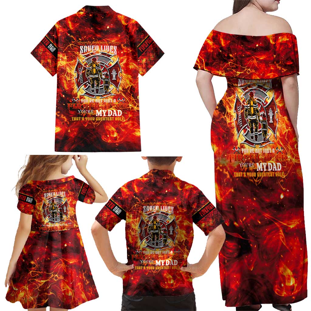 Firefighter Dad Family Matching Off Shoulder Maxi Dress and Hawaiian Shirt a Hero in the Flames - a Light in Our Lives