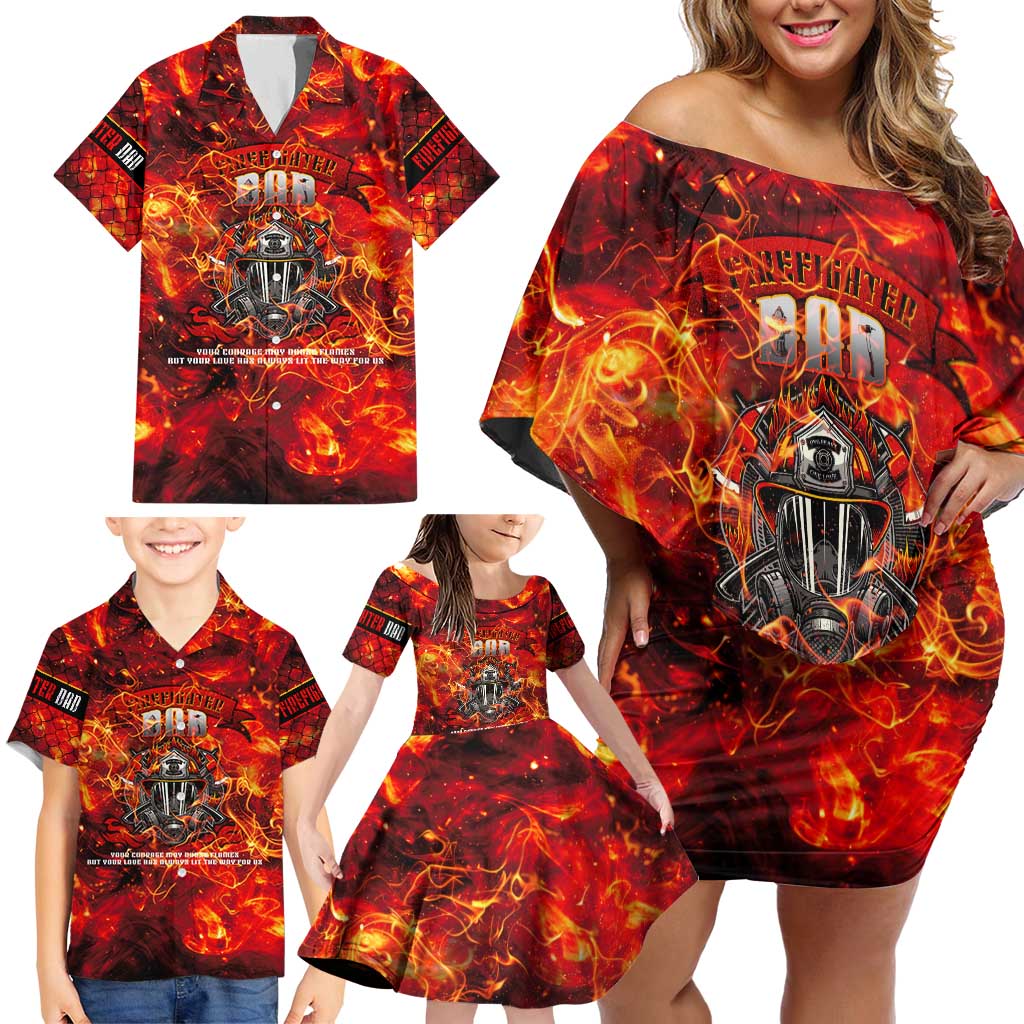 Firefighter Dad Family Matching Off Shoulder Short Dress and Hawaiian Shirt a Hero in the Flames - a Light in Our Lives