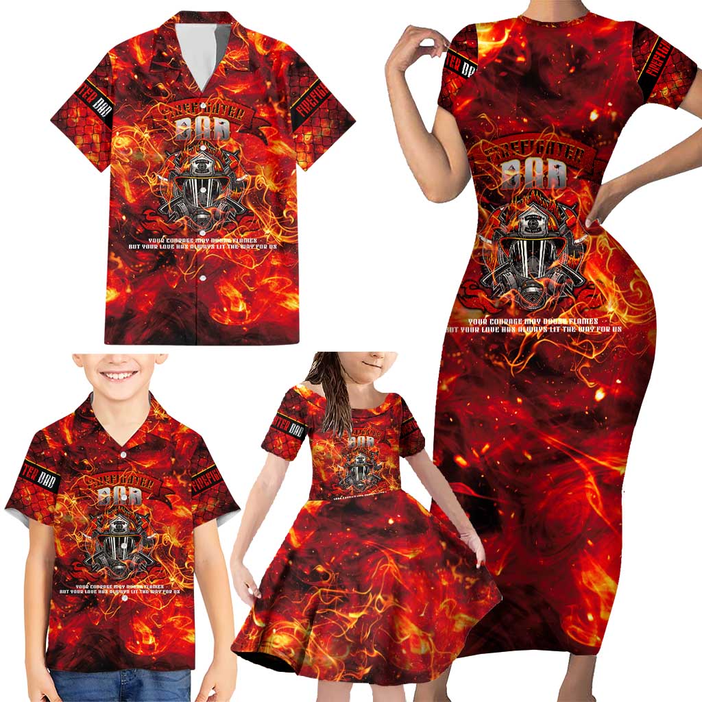 Firefighter Dad Family Matching Short Sleeve Bodycon Dress and Hawaiian Shirt a Hero in the Flames - a Light in Our Lives