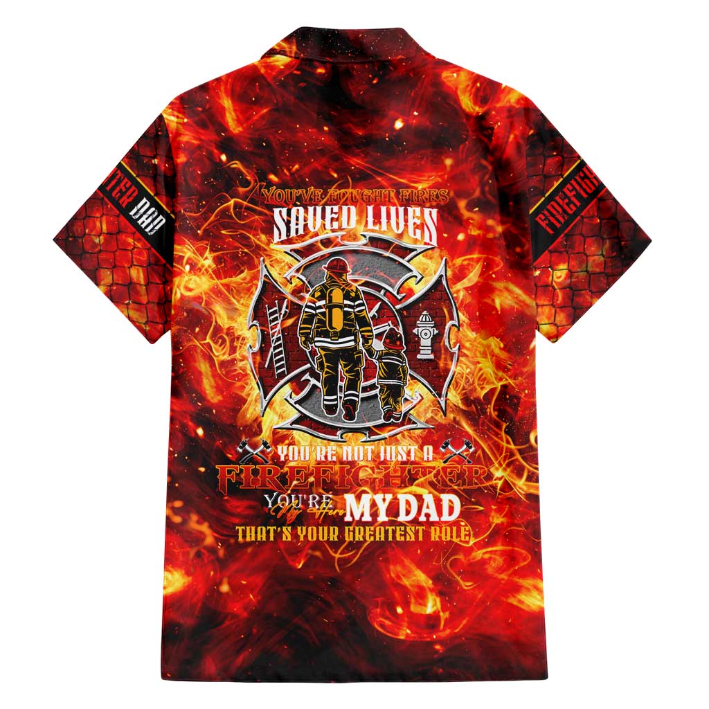 Firefighter Dad Family Matching Short Sleeve Bodycon Dress and Hawaiian Shirt a Hero in the Flames - a Light in Our Lives