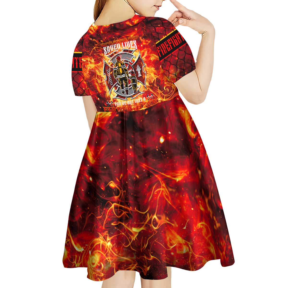 Firefighter Dad Kid Short Sleeve Dress a Hero in the Flames - a Light in Our Lives