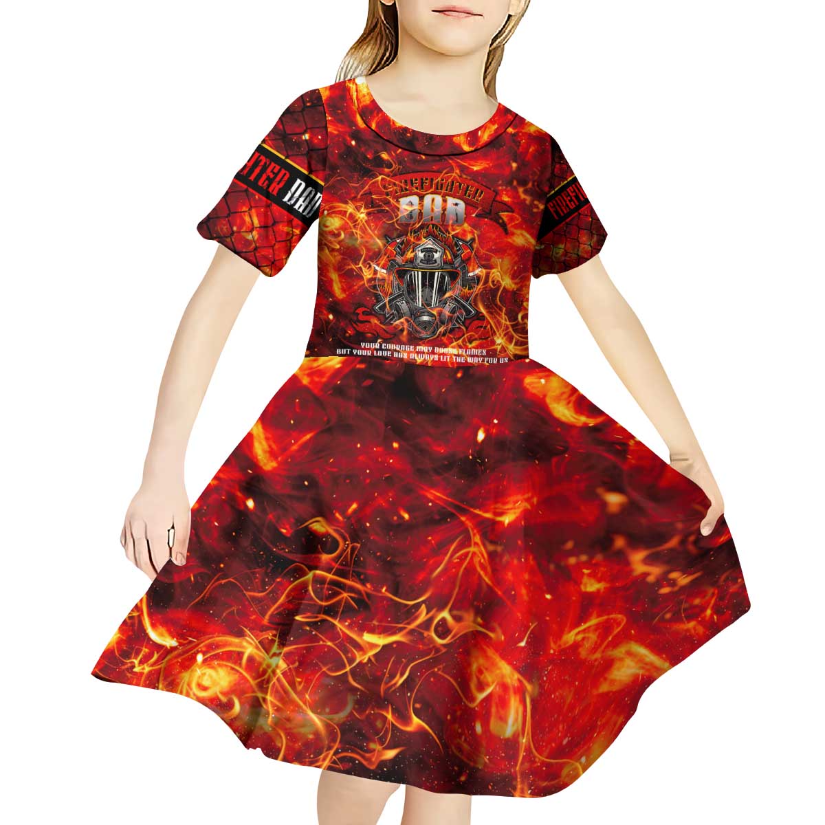 Firefighter Dad Kid Short Sleeve Dress a Hero in the Flames - a Light in Our Lives