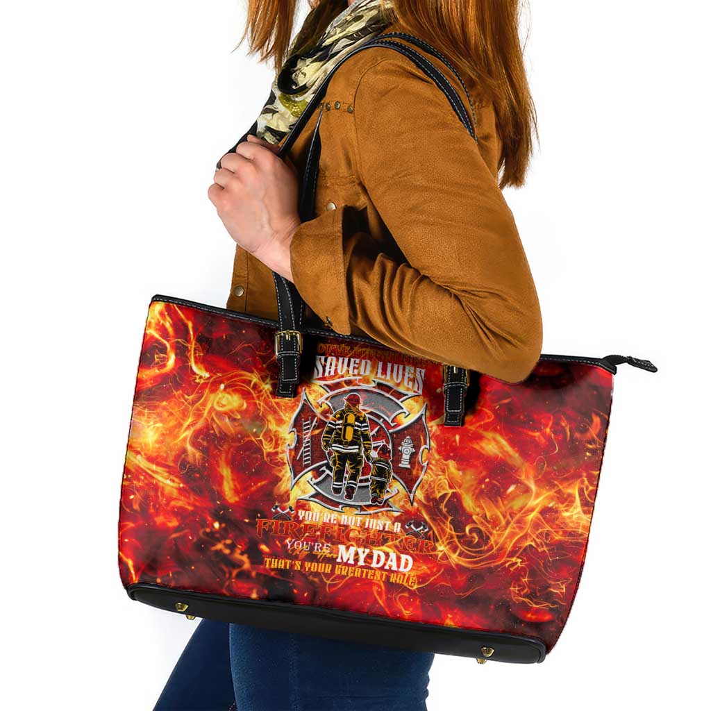 Firefighter Dad Leather Tote Bag a Hero in the Flames - a Light in Our Lives
