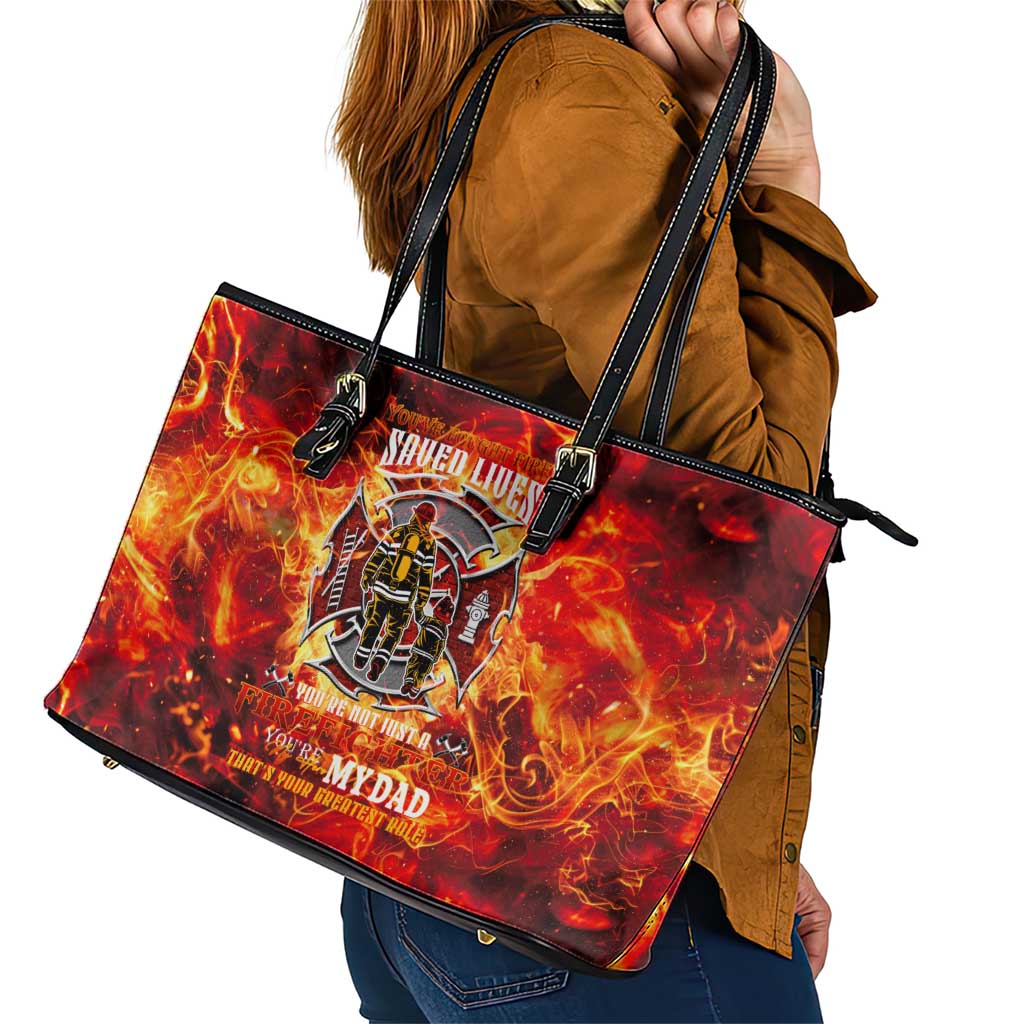 Firefighter Dad Leather Tote Bag a Hero in the Flames - a Light in Our Lives