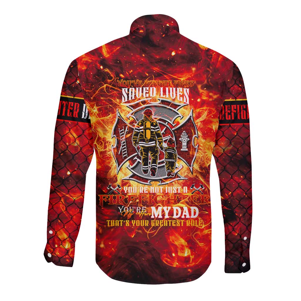 Firefighter Dad Long Sleeve Button Shirt a Hero in the Flames - a Light in Our Lives