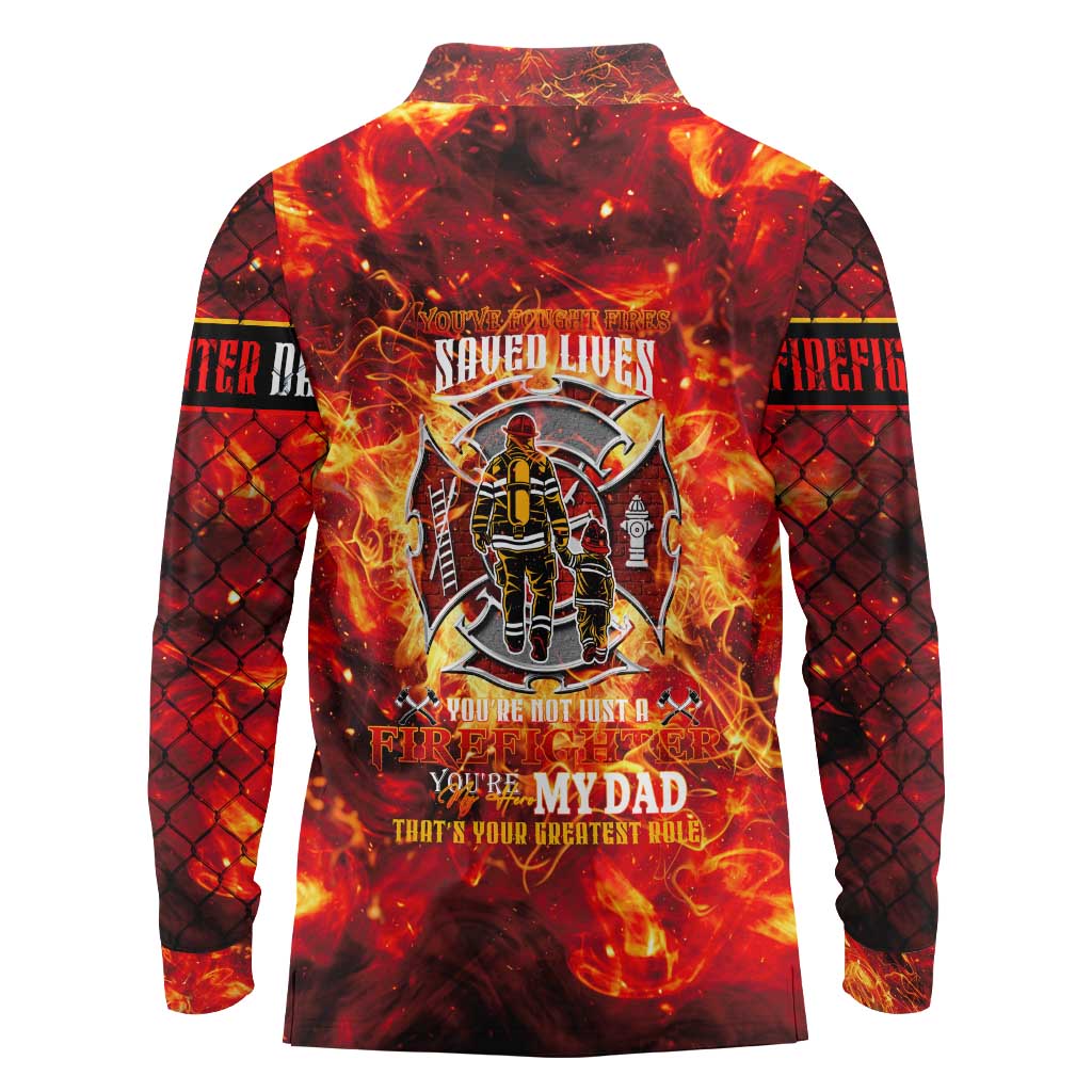 Firefighter Dad Long Sleeve Polo Shirt a Hero in the Flames - a Light in Our Lives