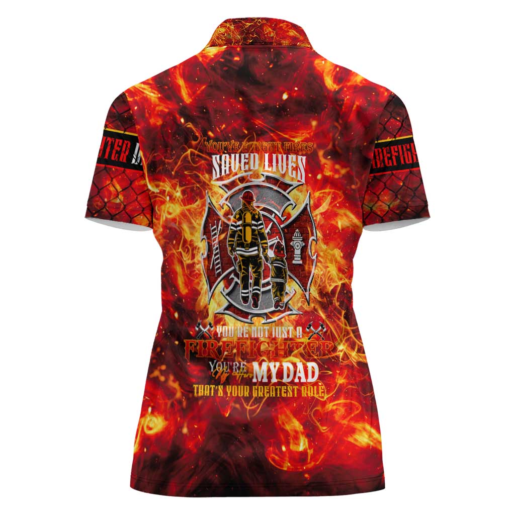 Firefighter Dad Women Polo Shirt a Hero in the Flames - a Light in Our Lives