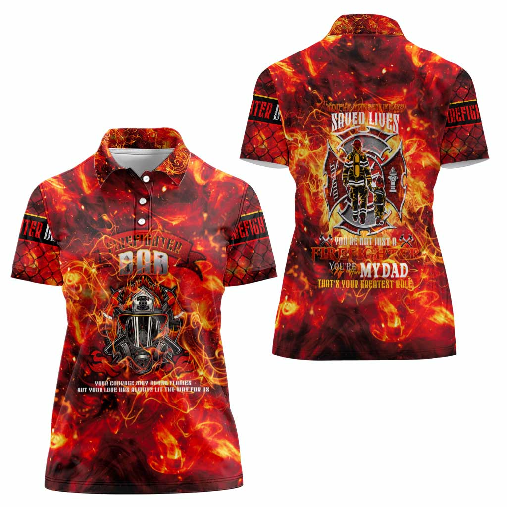 Firefighter Dad Women Polo Shirt a Hero in the Flames - a Light in Our Lives