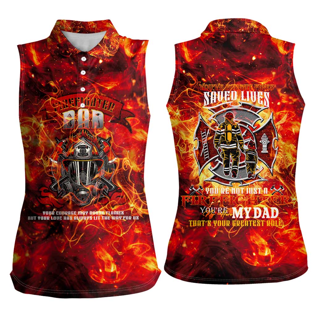 Firefighter Dad Women Sleeveless Polo Shirt a Hero in the Flames - a Light in Our Lives