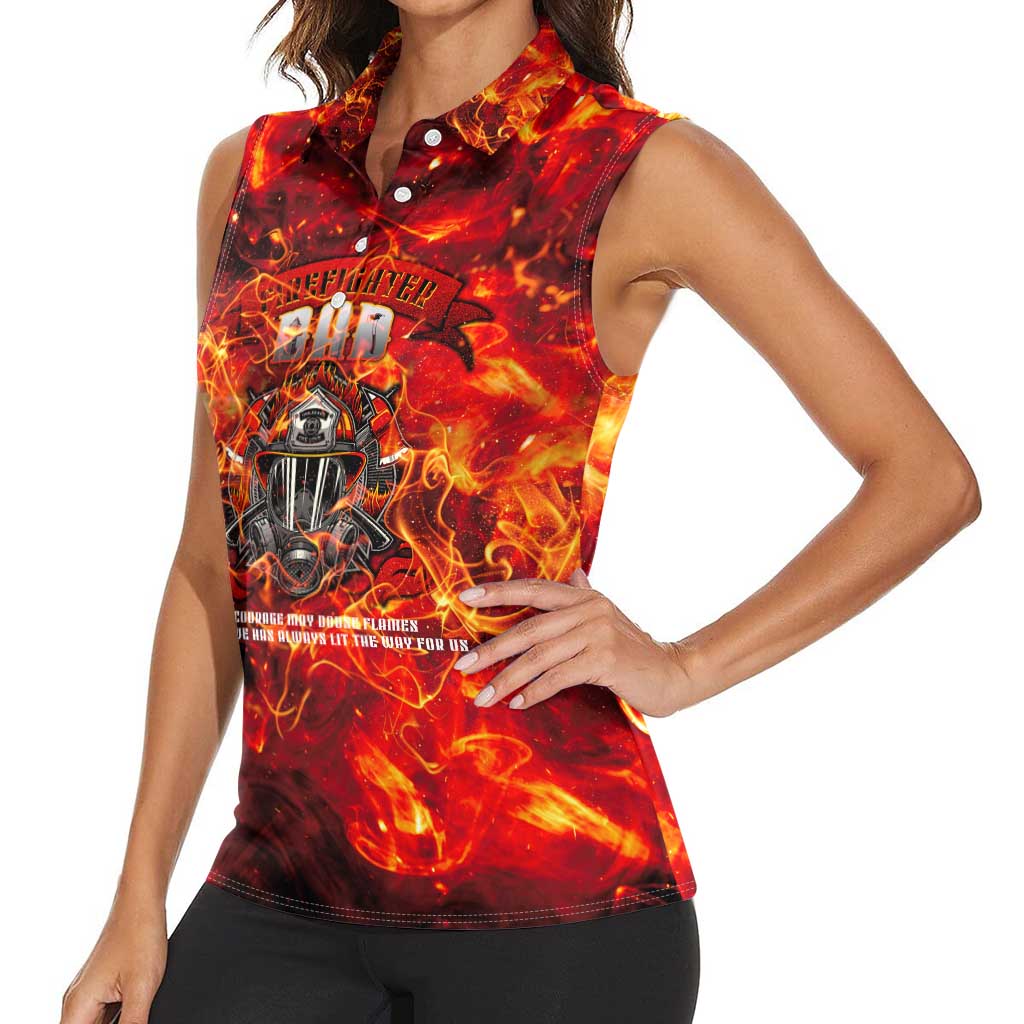 Firefighter Dad Women Sleeveless Polo Shirt a Hero in the Flames - a Light in Our Lives