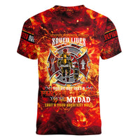 Firefighter Dad Women V-Neck T-Shirt a Hero in the Flames - a Light in Our Lives