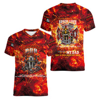 Firefighter Dad Women V-Neck T-Shirt a Hero in the Flames - a Light in Our Lives