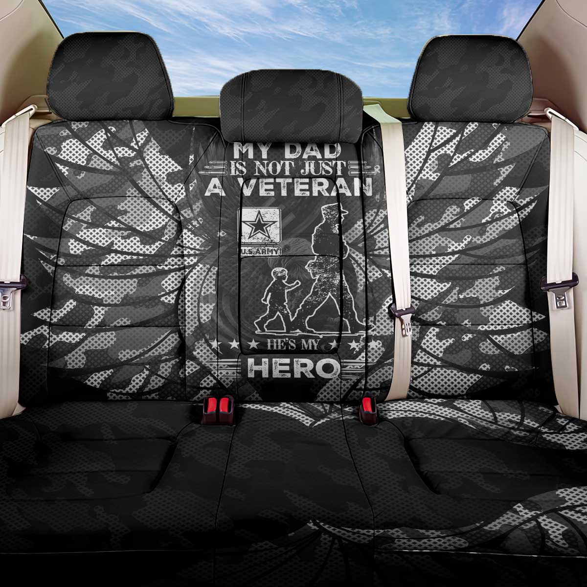 Veteran Fathers Day Back Car Seat Cover My Dad is Not Just a Veteran, He's My Hero - Wonder Print Shop