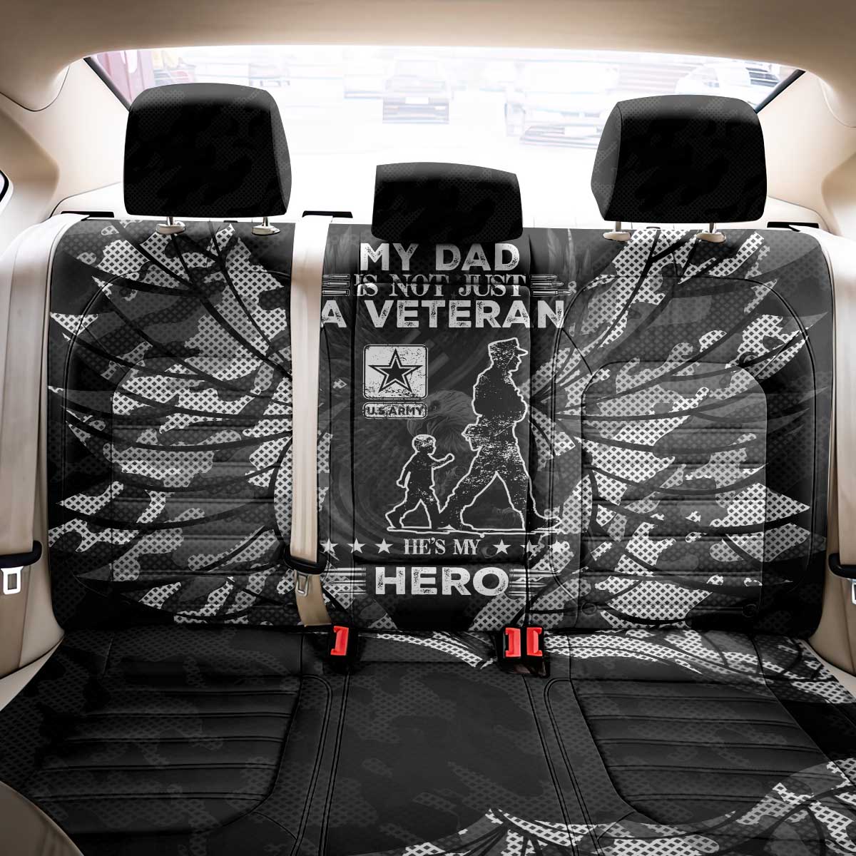 Veteran Fathers Day Back Car Seat Cover My Dad is Not Just a Veteran, He's My Hero - Wonder Print Shop