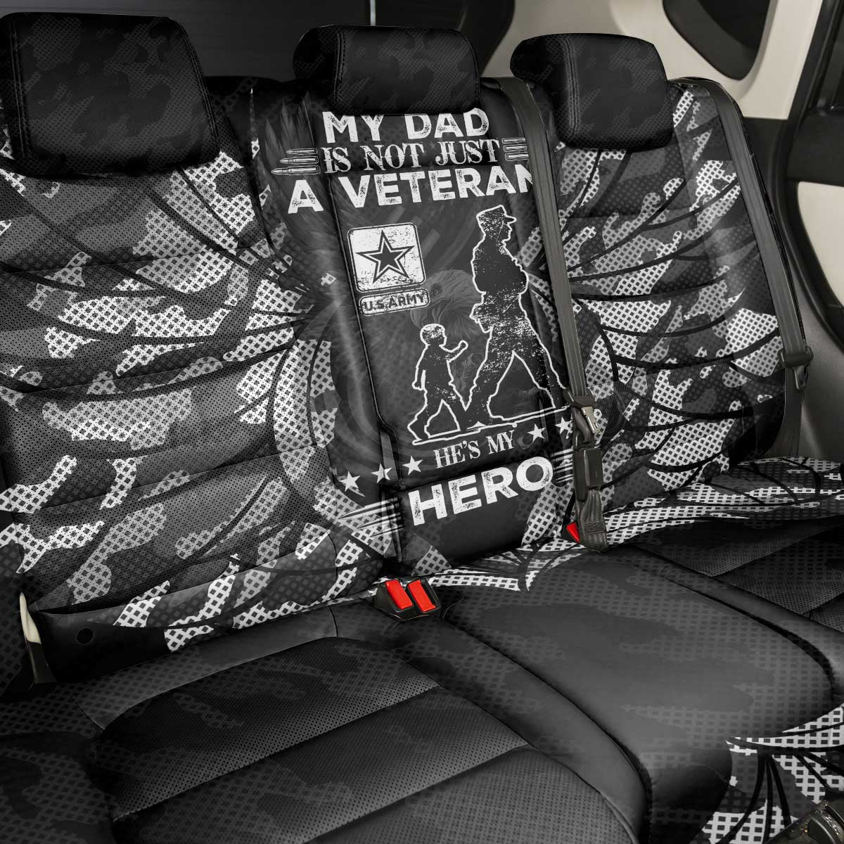 Veteran Fathers Day Back Car Seat Cover My Dad is Not Just a Veteran, He's My Hero - Wonder Print Shop