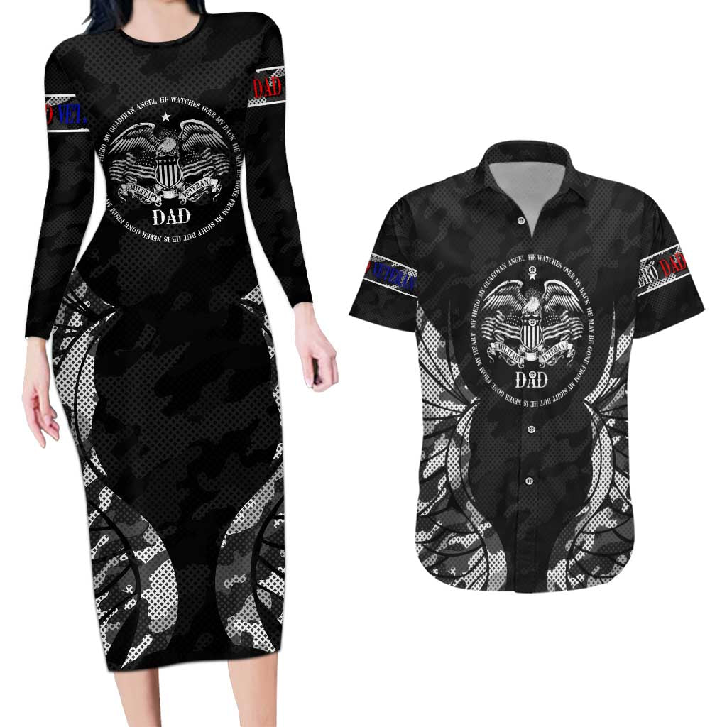 Veteran Fathers Day Couples Matching Long Sleeve Bodycon Dress and Hawaiian Shirt My Dad is Not Just a Veteran, He's My Hero - Wonder Print Shop
