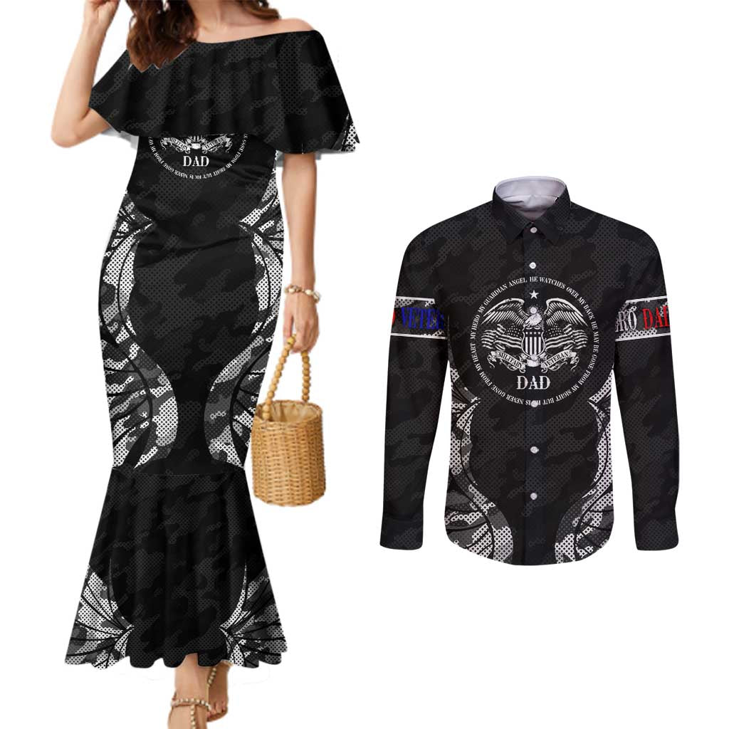 Veteran Fathers Day Couples Matching Mermaid Dress and Long Sleeve Button Shirt My Dad is Not Just a Veteran, He's My Hero - Wonder Print Shop