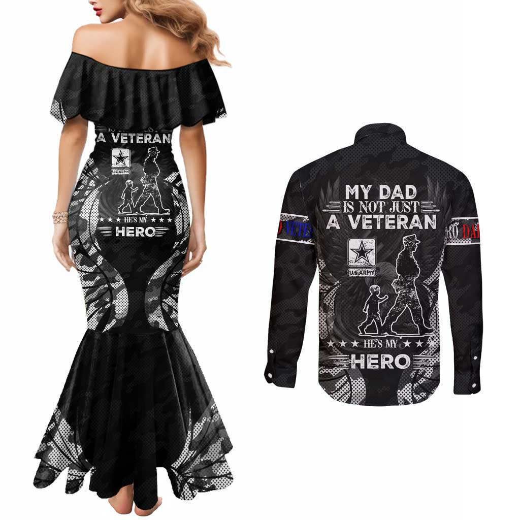Veteran Fathers Day Couples Matching Mermaid Dress and Long Sleeve Button Shirt My Dad is Not Just a Veteran, He's My Hero - Wonder Print Shop