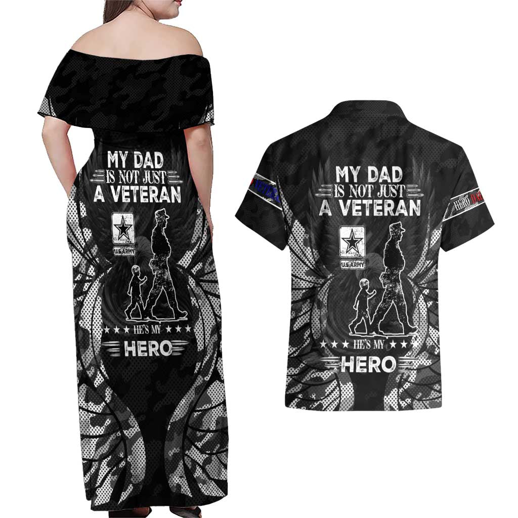 Veteran Fathers Day Couples Matching Off Shoulder Maxi Dress and Hawaiian Shirt My Dad is Not Just a Veteran, He's My Hero - Wonder Print Shop