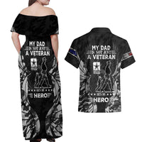 Veteran Fathers Day Couples Matching Off Shoulder Maxi Dress and Hawaiian Shirt My Dad is Not Just a Veteran, He's My Hero - Wonder Print Shop