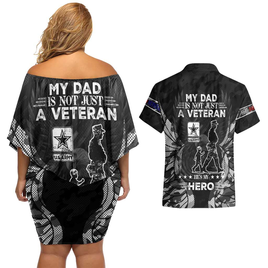 Veteran Fathers Day Couples Matching Off Shoulder Short Dress and Hawaiian Shirt My Dad is Not Just a Veteran, He's My Hero - Wonder Print Shop