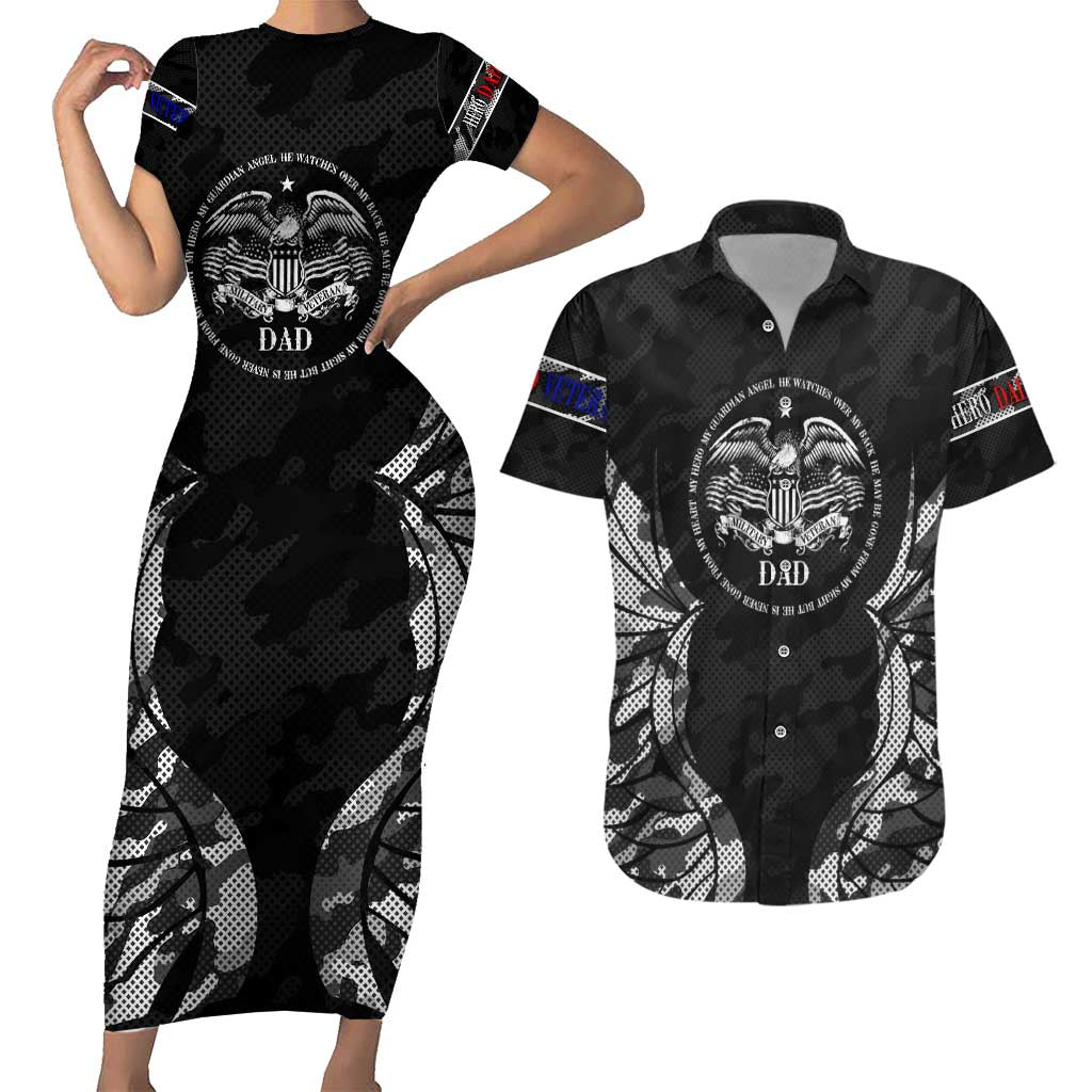 Veteran Fathers Day Couples Matching Short Sleeve Bodycon Dress and Hawaiian Shirt My Dad is Not Just a Veteran, He's My Hero - Wonder Print Shop