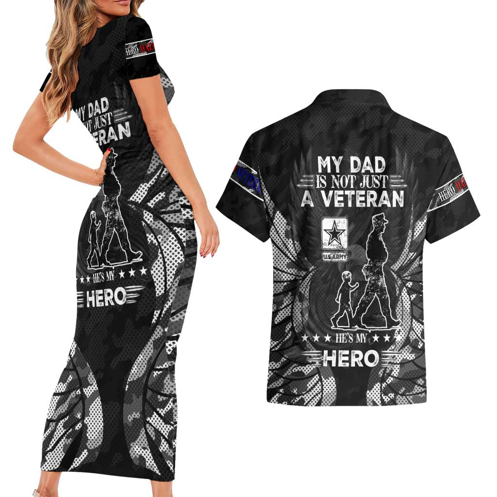 Veteran Fathers Day Couples Matching Short Sleeve Bodycon Dress and Hawaiian Shirt My Dad is Not Just a Veteran, He's My Hero - Wonder Print Shop