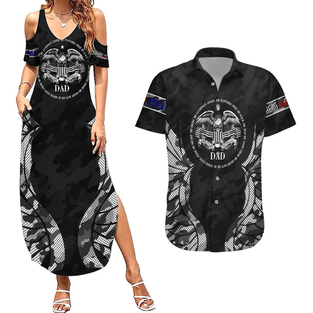 Veteran Fathers Day Couples Matching Summer Maxi Dress and Hawaiian Shirt My Dad is Not Just a Veteran, He's My Hero - Wonder Print Shop