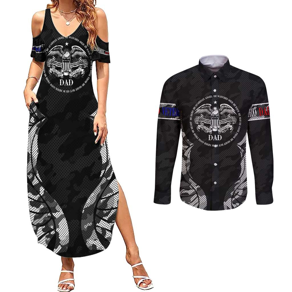 Veteran Fathers Day Couples Matching Summer Maxi Dress and Long Sleeve Button Shirt My Dad is Not Just a Veteran, He's My Hero - Wonder Print Shop