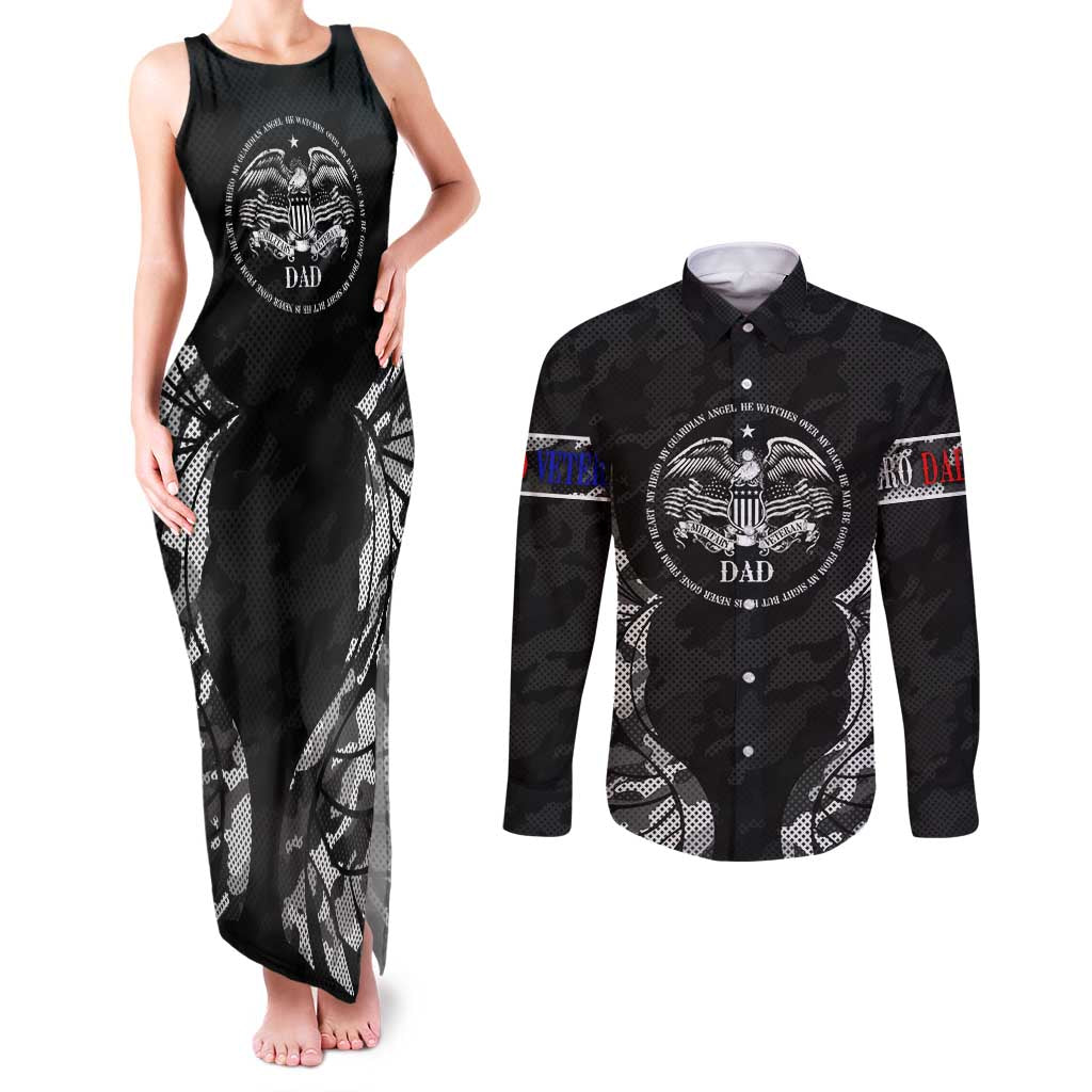 Veteran Fathers Day Couples Matching Tank Maxi Dress and Long Sleeve Button Shirt My Dad is Not Just a Veteran, He's My Hero - Wonder Print Shop