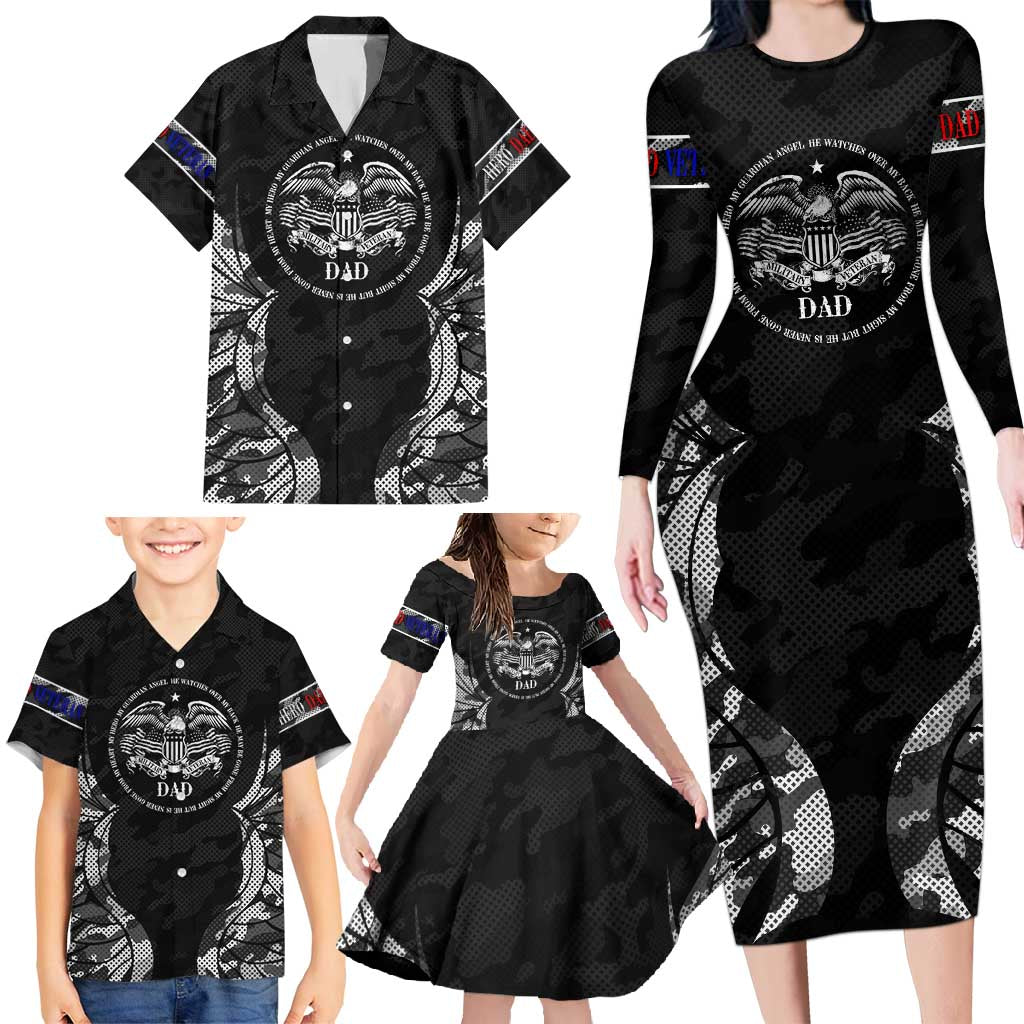 Veteran Fathers Day Family Matching Long Sleeve Bodycon Dress and Hawaiian Shirt My Dad is Not Just a Veteran, He's My Hero - Wonder Print Shop