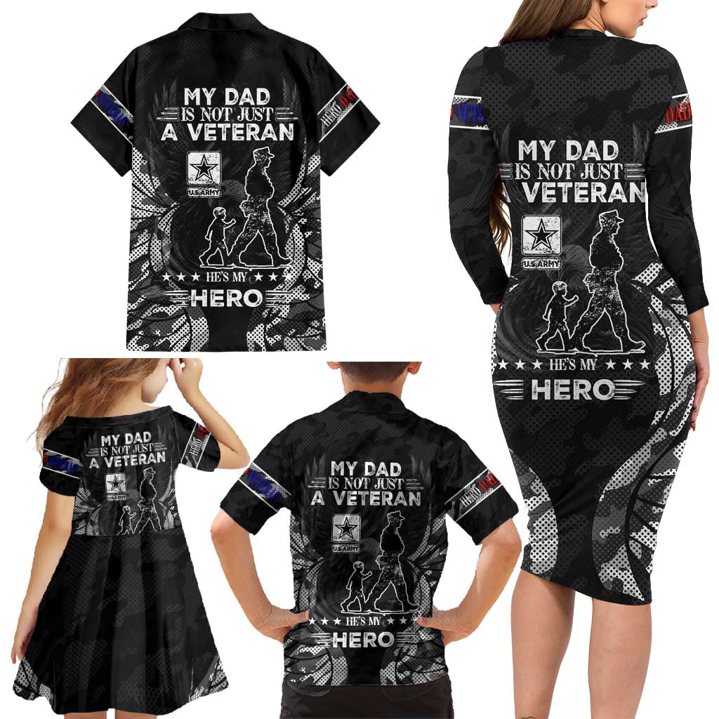 Veteran Fathers Day Family Matching Long Sleeve Bodycon Dress and Hawaiian Shirt My Dad is Not Just a Veteran, He's My Hero - Wonder Print Shop