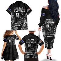 Veteran Fathers Day Family Matching Off The Shoulder Long Sleeve Dress and Hawaiian Shirt My Dad is Not Just a Veteran, He's My Hero - Wonder Print Shop