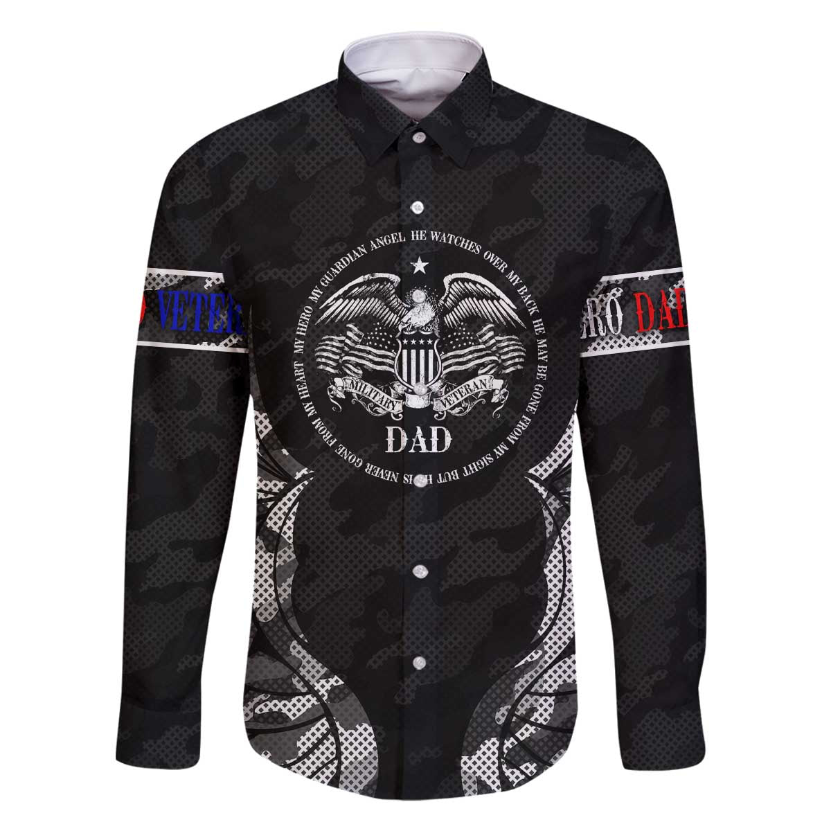 Veteran Fathers Day Family Matching Off The Shoulder Long Sleeve Dress and Hawaiian Shirt My Dad is Not Just a Veteran, He's My Hero - Wonder Print Shop