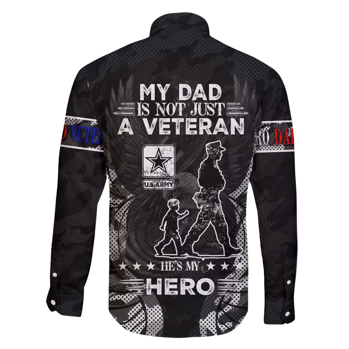 Veteran Fathers Day Family Matching Off The Shoulder Long Sleeve Dress and Hawaiian Shirt My Dad is Not Just a Veteran, He's My Hero - Wonder Print Shop