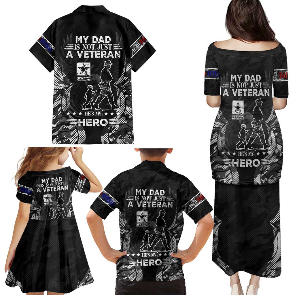Veteran Fathers Day Family Matching Puletasi and Hawaiian Shirt My Dad is Not Just a Veteran, He's My Hero - Wonder Print Shop