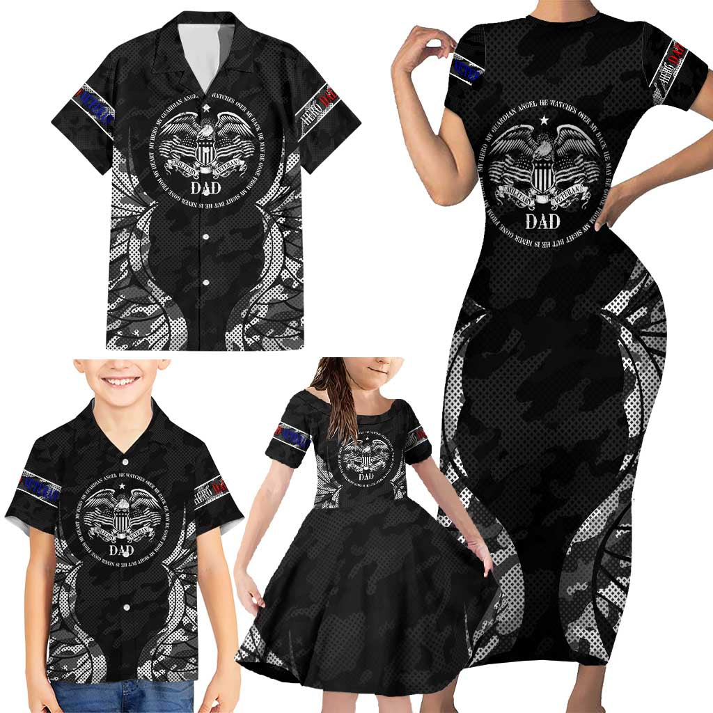 Veteran Fathers Day Family Matching Short Sleeve Bodycon Dress and Hawaiian Shirt My Dad is Not Just a Veteran, He's My Hero - Wonder Print Shop