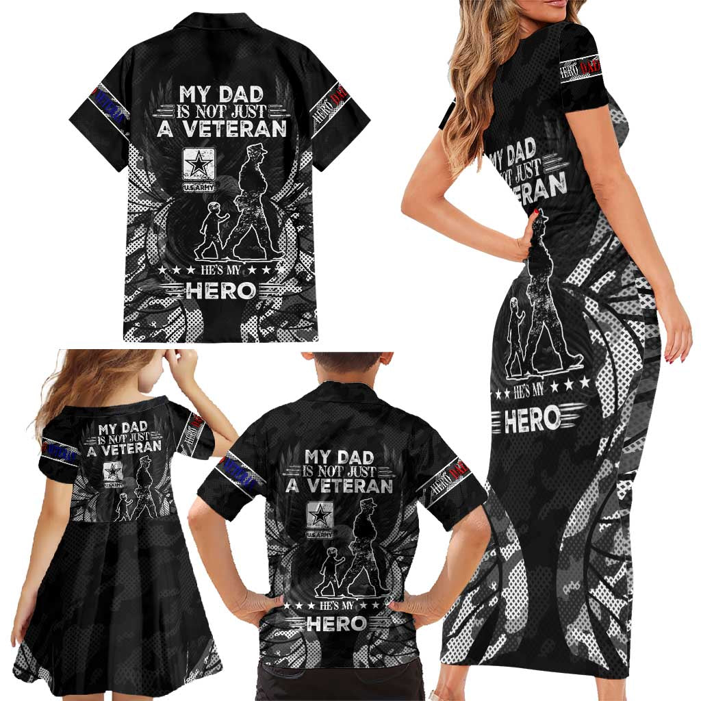 Veteran Fathers Day Family Matching Short Sleeve Bodycon Dress and Hawaiian Shirt My Dad is Not Just a Veteran, He's My Hero - Wonder Print Shop