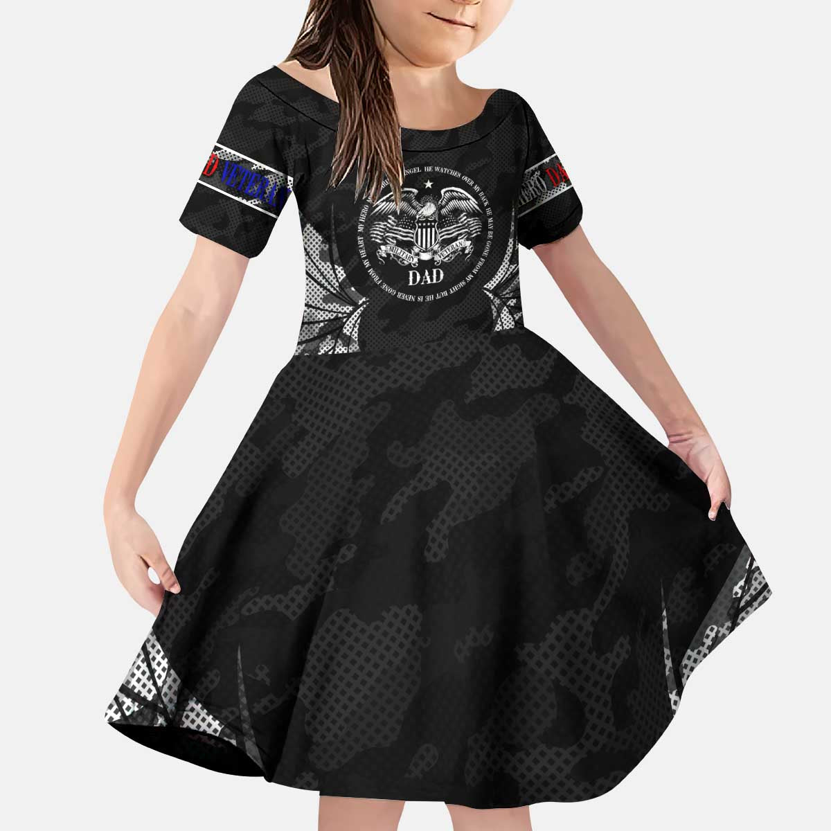 Veteran Fathers Day Kid Short Sleeve Dress My Dad is Not Just a Veteran, He's My Hero - Wonder Print Shop