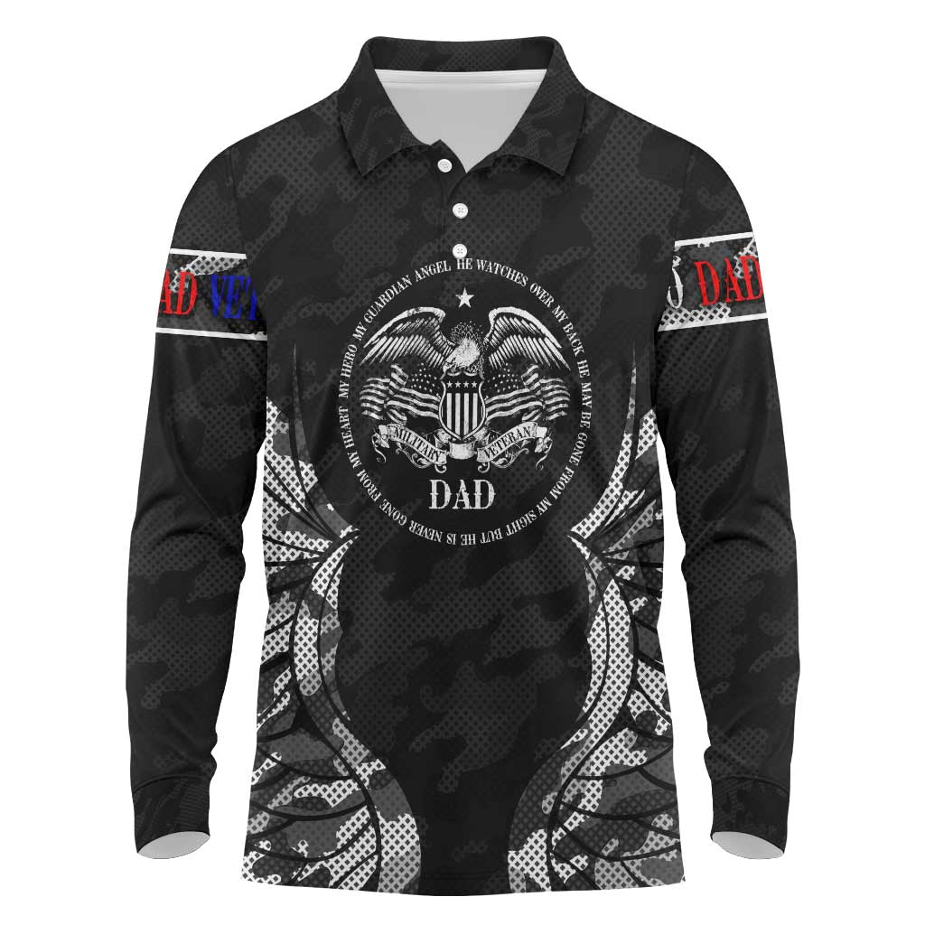 Veteran Fathers Day Long Sleeve Polo Shirt My Dad is Not Just a Veteran, He's My Hero - Wonder Print Shop
