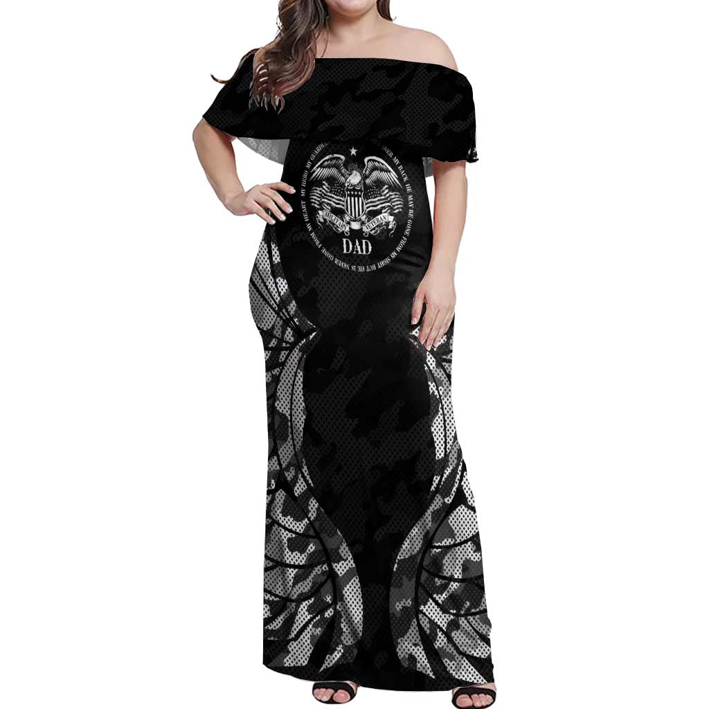 Veteran Fathers Day Off Shoulder Maxi Dress My Dad is Not Just a Veteran, He's My Hero - Wonder Print Shop