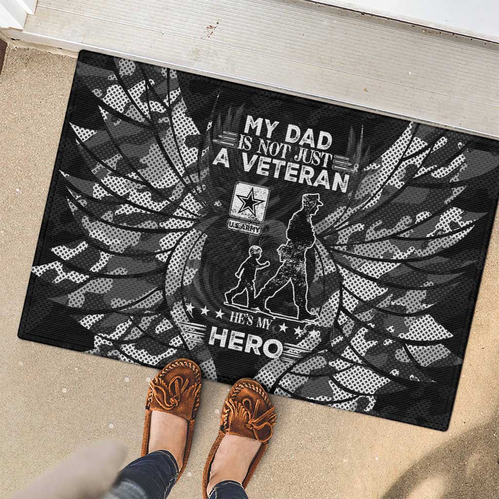 Veteran Fathers Day Rubber Doormat My Dad is Not Just a Veteran, He's My Hero - Wonder Print Shop
