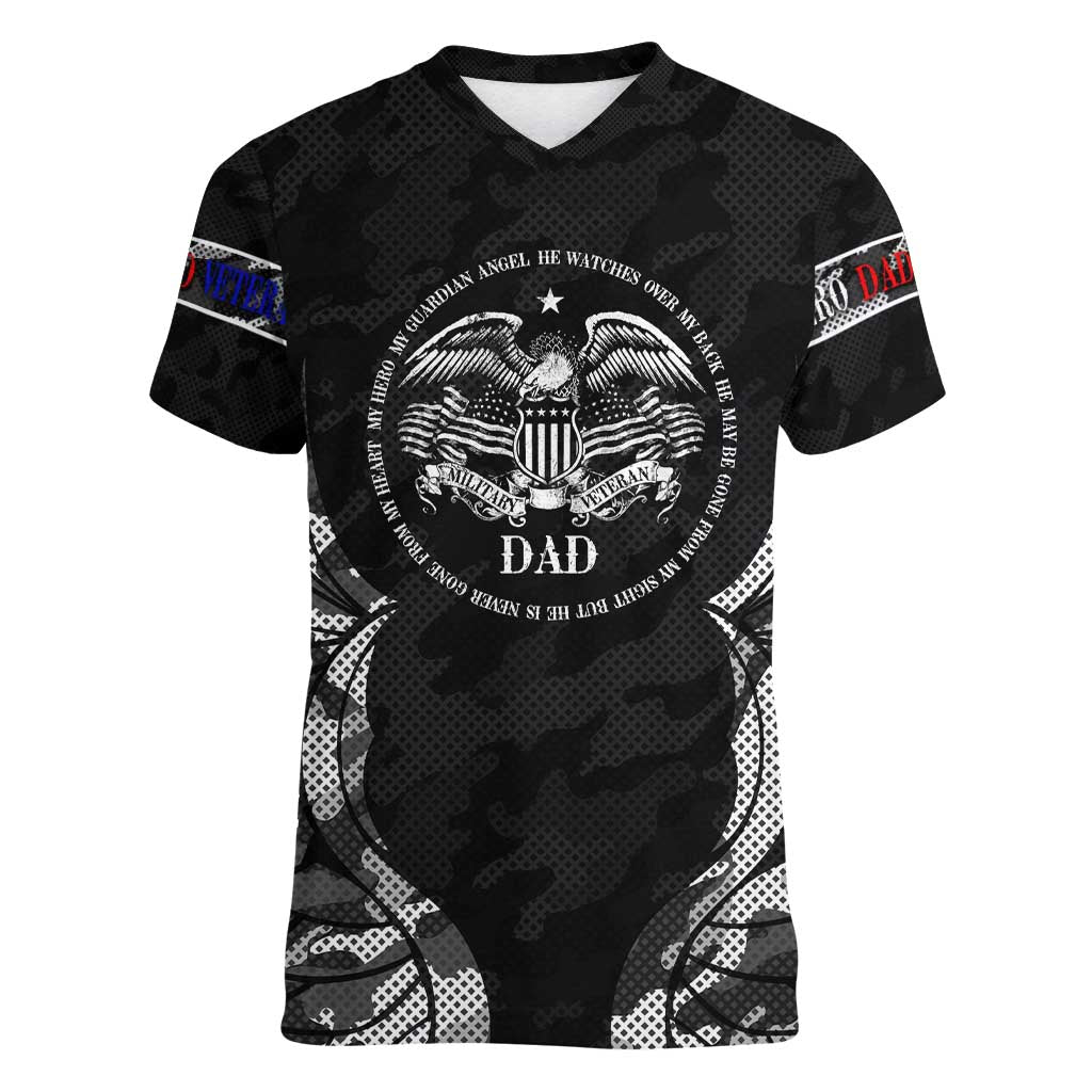 Veteran Fathers Day Women V-Neck T-Shirt My Dad is Not Just a Veteran, He's My Hero - Wonder Print Shop