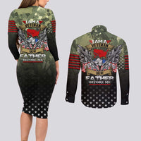 Veteran Dad Couples Matching Long Sleeve Bodycon Dress and Long Sleeve Button Shirt I Am a Veteran Like My Father Before Me