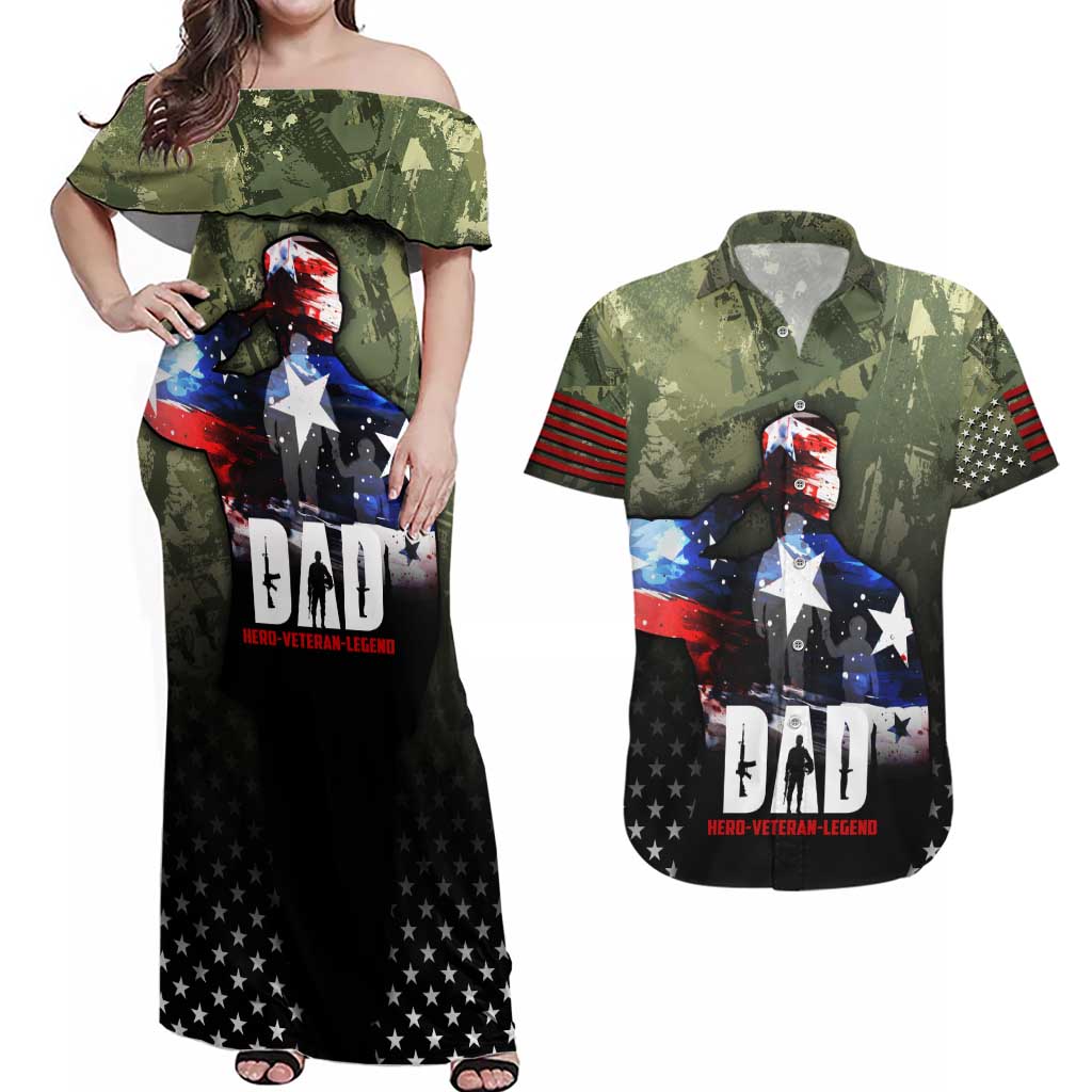Veteran Dad Couples Matching Off Shoulder Maxi Dress and Hawaiian Shirt I Am a Veteran Like My Father Before Me