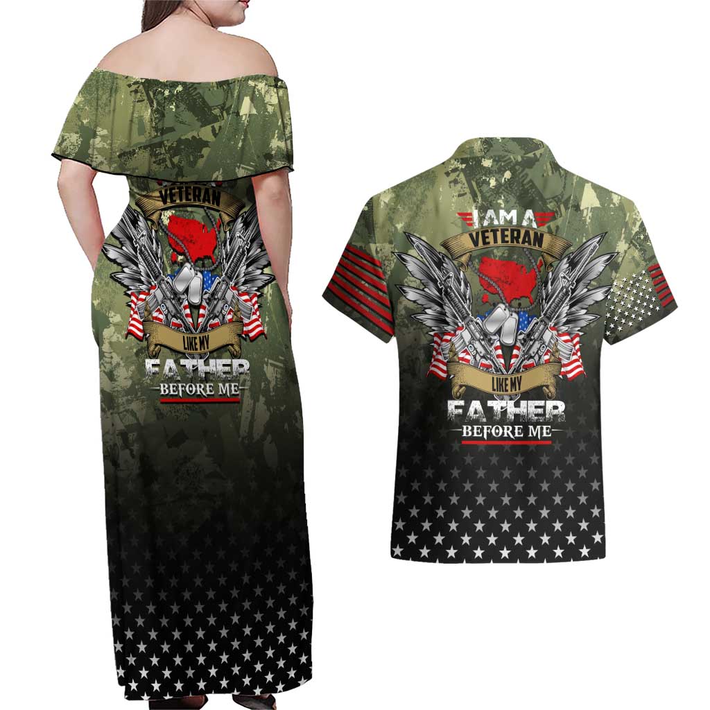Veteran Dad Couples Matching Off Shoulder Maxi Dress and Hawaiian Shirt I Am a Veteran Like My Father Before Me
