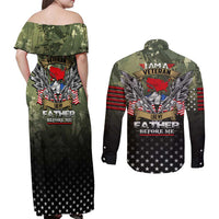 Veteran Dad Couples Matching Off Shoulder Maxi Dress and Long Sleeve Button Shirt I Am a Veteran Like My Father Before Me
