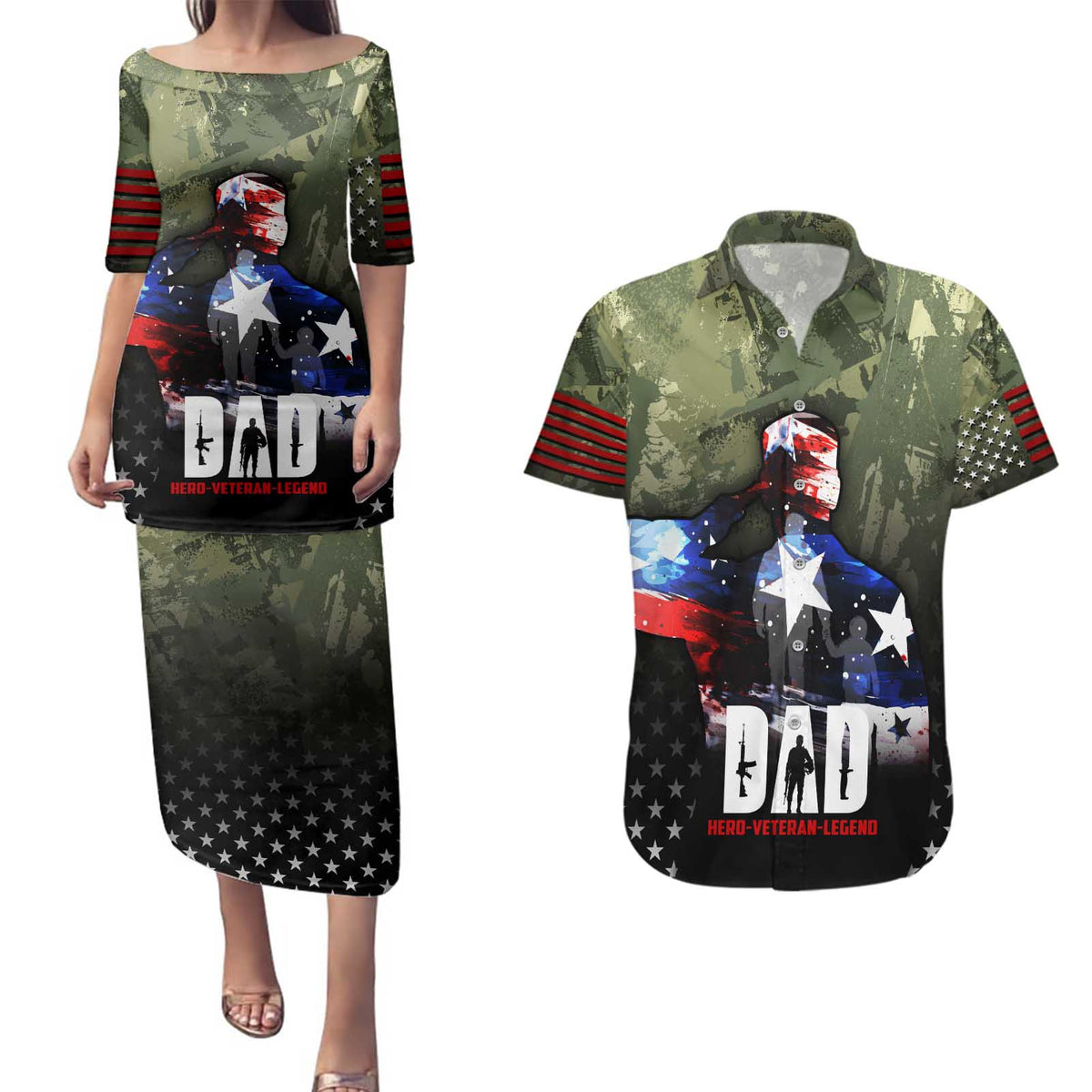 Veteran Dad Couples Matching Puletasi and Hawaiian Shirt I Am a Veteran Like My Father Before Me