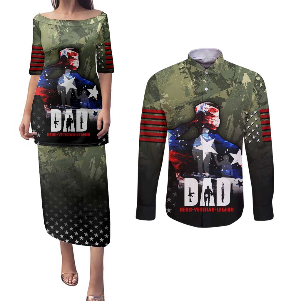 Veteran Dad Couples Matching Puletasi and Long Sleeve Button Shirt I Am a Veteran Like My Father Before Me